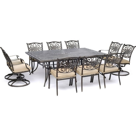 Hanover Traditions 11-Piece Outdoor Dining Set with Cast-Top Table 4 Swivel Rockers and 6 Stationary Chairs