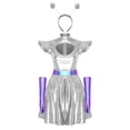 thumbnail image 3 of Hansber Women's Space Alien Outfit Shiny Metallic Cut Out A-Line Mini Dress with Alien Headwear and Gloves Silver XL, 3 of 6