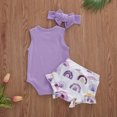 thumbnail image 3 of ITFABS Newborn Baby Girls Summer Suit, Romper+Ruffled Shorts+Solid Bow Headband, 3 of 7