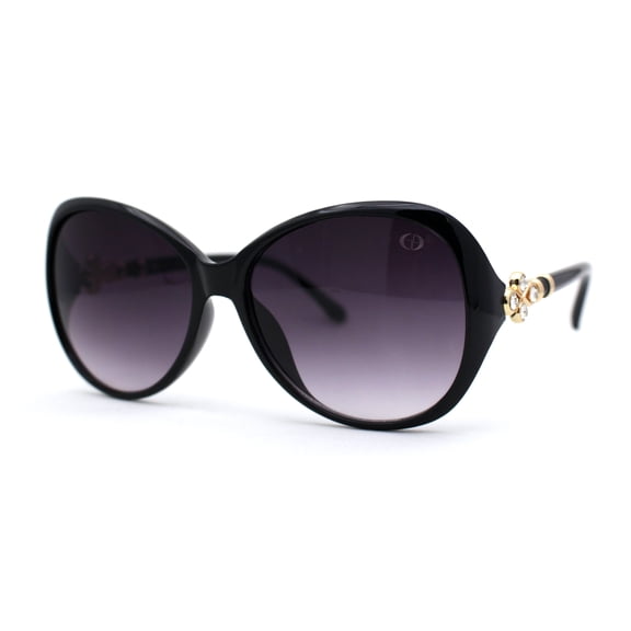 Womens Luxury Foliage Rhinestone Jewel Hinge Butterfly Designer Sunglasses Black Smoke