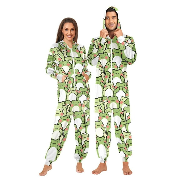 Cute Frogs Adult onesie Pajamas, Crystal Velvet Ultra Soft Warm Jumpsuit for Men and Women