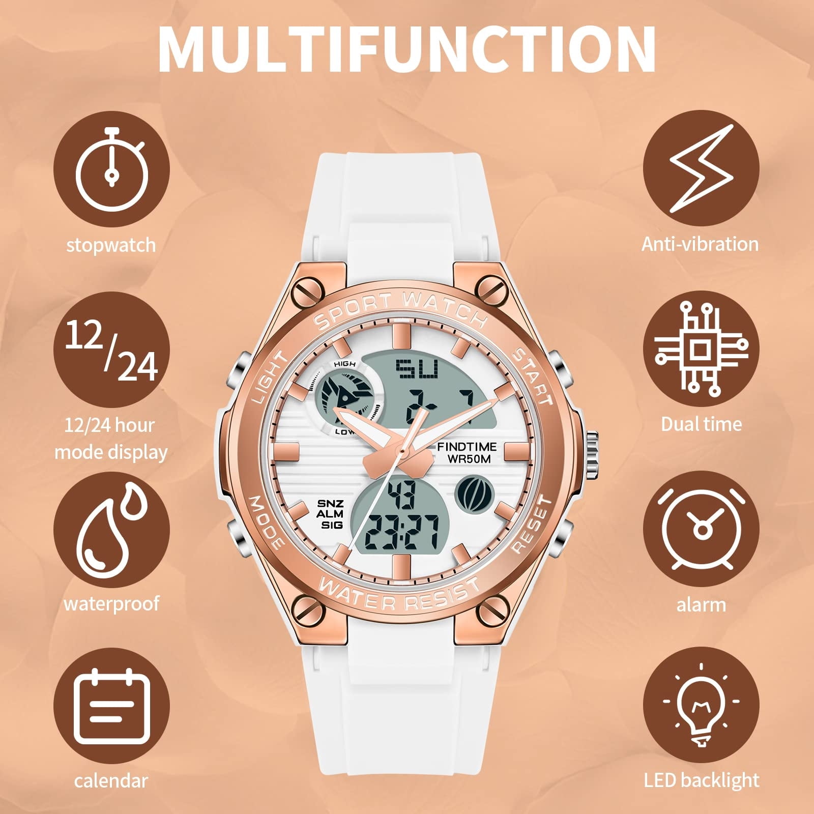 Ladies analogue watch with cheap backlight