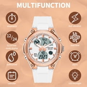Findtime Ladies Sport Digital Watches Wrist Watch for Women with Waterproof Dual Time Date Luminous Back Light Week Alarm Stopwatch Count Down White Black Blue Green