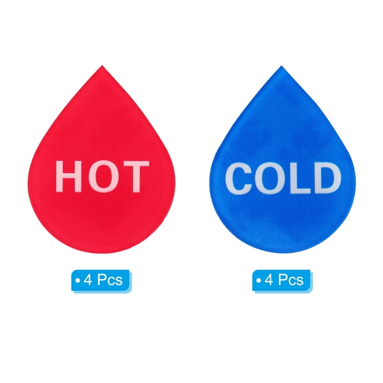 6-Pack Hot & Cold Water Faucet Labels - Self-Stick Acrylic Red/Blue Square Stickers For Sinks