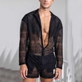 thumbnail image 3 of Neinkie 1 Set Autumn Men Top Shorts Hollow Out Solid Color Lace See Through Outfit for Wedding Night, 3 of 7