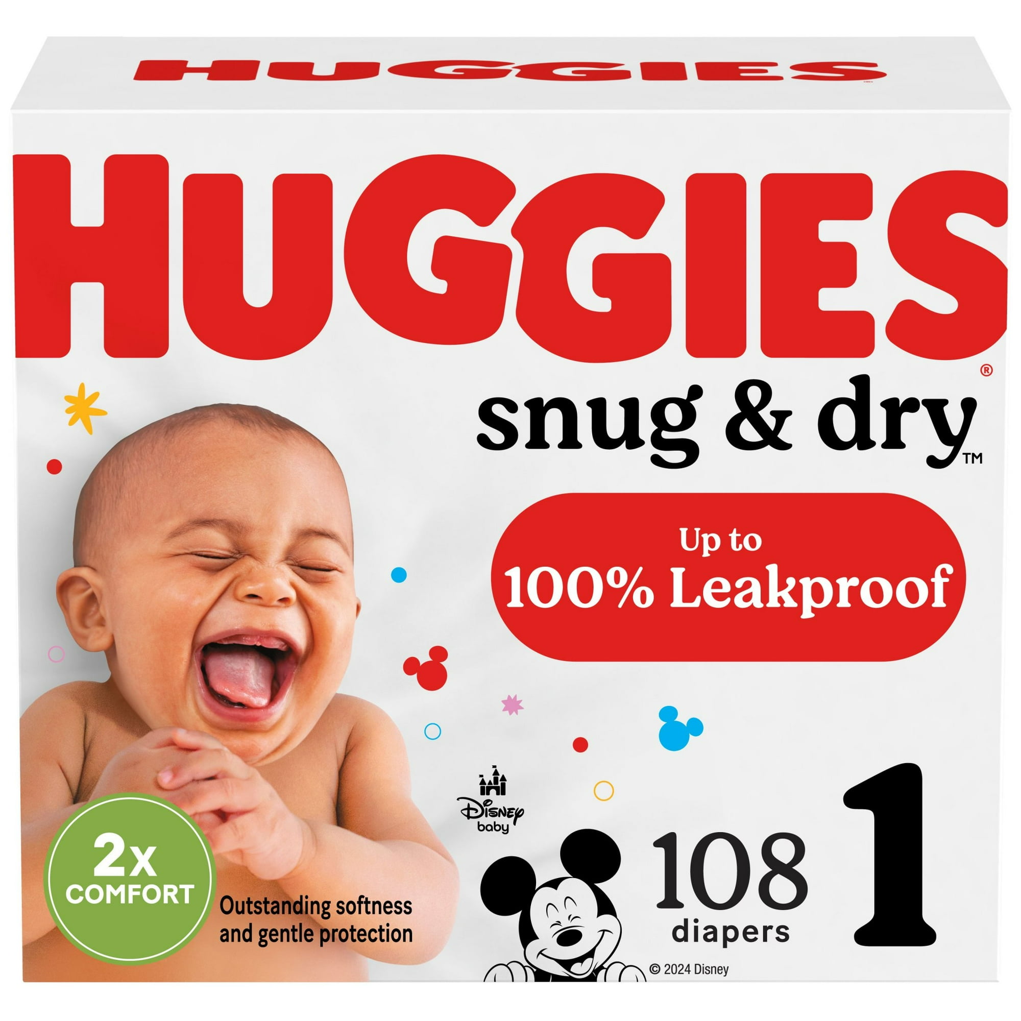 Huggies Snug & Dry Baby Diapers, Size 1 (8-14 lbs), 108 Ct