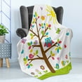 thumbnail image 4 of Cartoon Soft Flannel Fleece Throw Blanket, Colorful Tree with Owl and Birds Sunny Summer Day in the Park Theme, Cozy Plush for Indoor and Outdoor Use, 60" x 80", Multicolor, by Ambesonne, 4 of 5