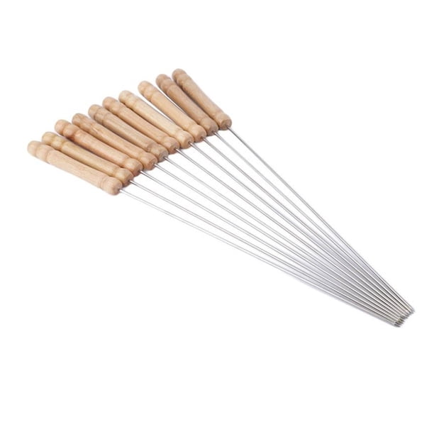 Methold 10 unids/set de pinchos reutilizables para barbacoa con mango, para barbacoa, tenedor plano, herramientas para carne y comida de acero Suministros de alimentación y agua para mascotas Methold PT004350-01
