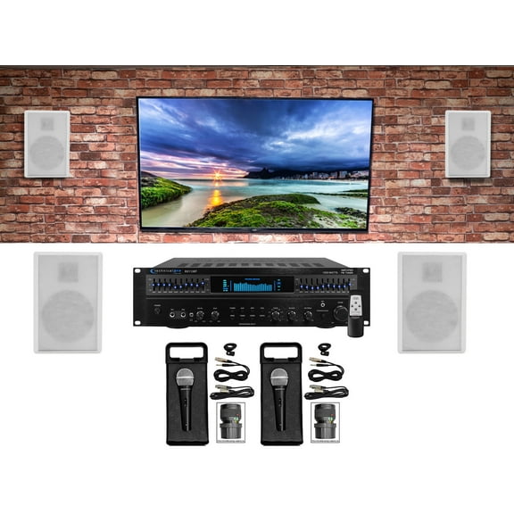 Technical Pro Home Karaoke Machine System (4) 5.25" White Wall Mount Speakers