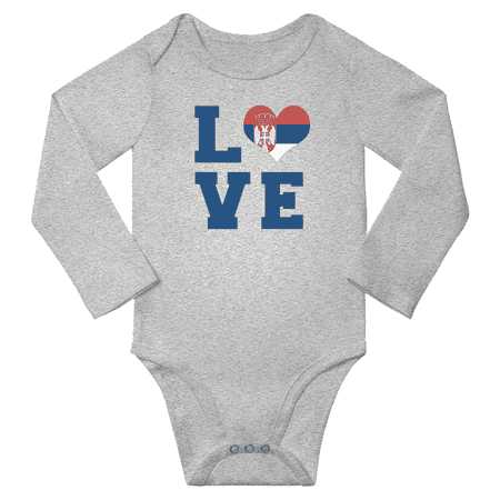 

Love Serbia Heart Flag Baby Long Slevve Rompers (Gray 3-6 Months)