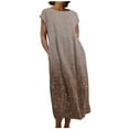 thumbnail image 3 of Jinhomg Womens Vacation Dresses Vintage Elegant Boho Floral Print Beach Dress Lightweight Comfy Short Sleeve Crew Neck Maxi Dresses Casual Summer Dress Brown L, 3 of 6