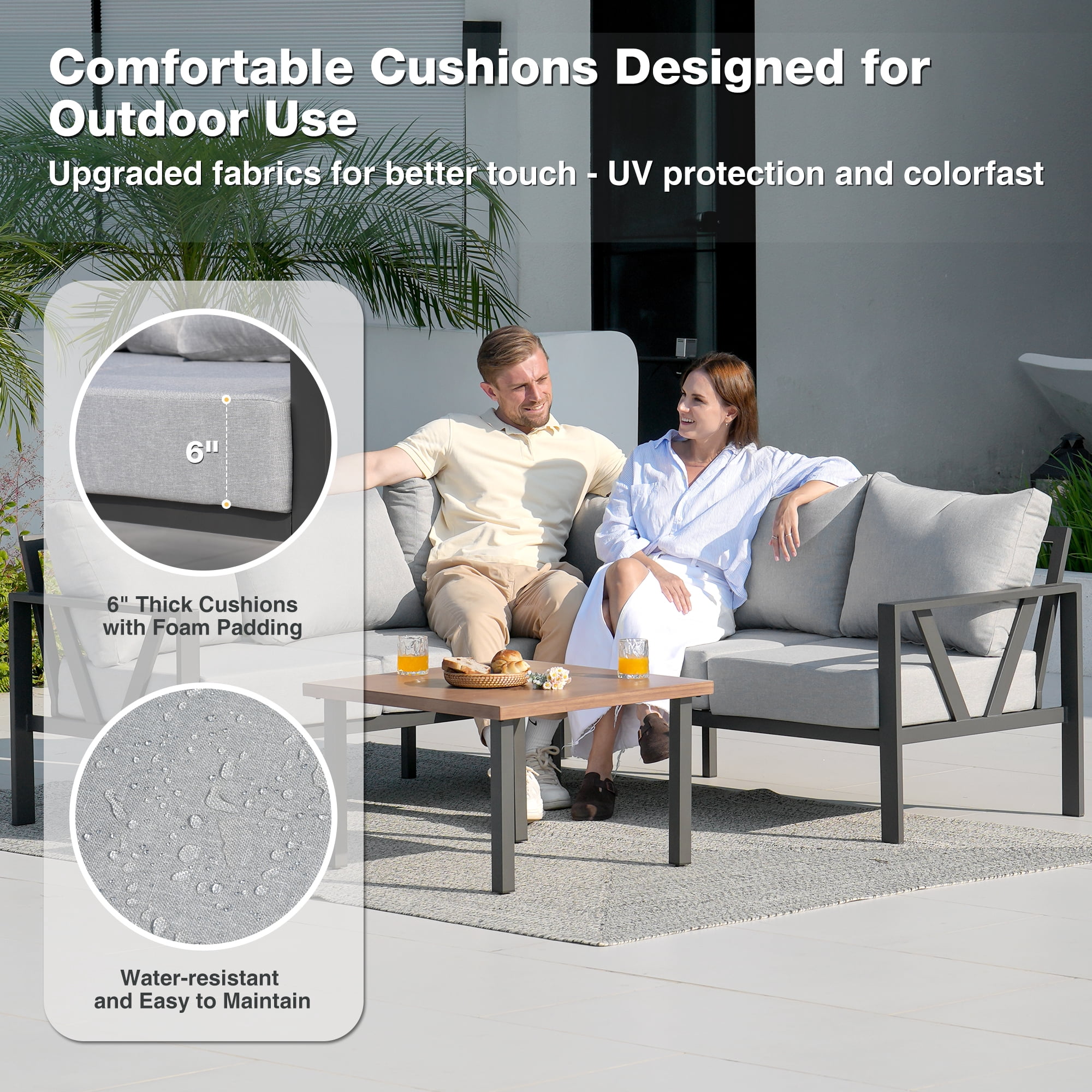 COMLAX FIELD Patio Furniture Set, 6-Piece Outdoor Couch Sectional, L Shaped Patio Corner Sofa, Outdoor Conversation Set