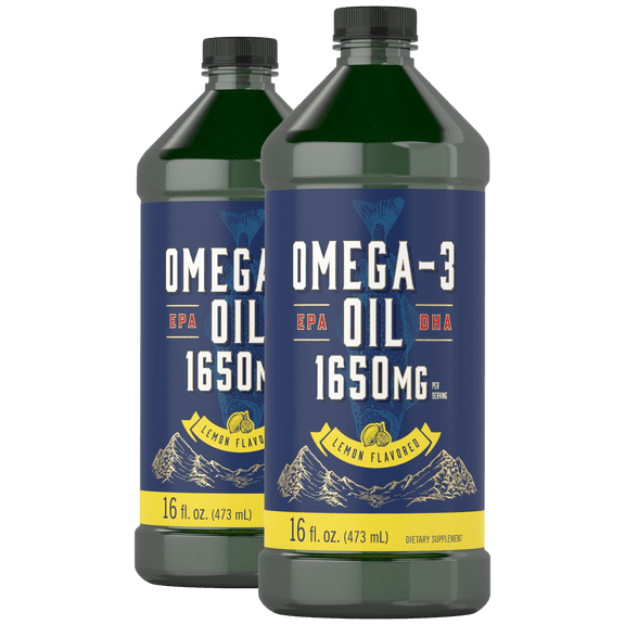 Omega 3 Fish Oil | 1650mg | 32 fl oz (2 x 16oz Bottles) | Lemon Flavor
