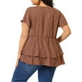 thumbnail image 3 of MODA NOVA Juniors' Plus Size Blouse Ruffle Hem Casual Peplum Top Brown 2X, 3 of 6