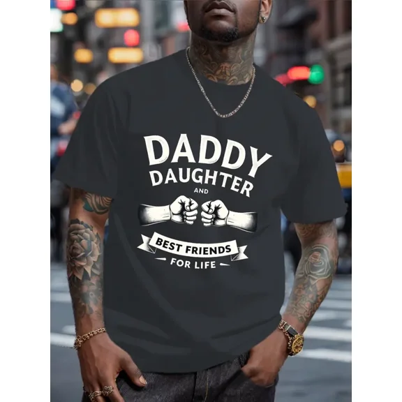 Daddy Daughter Best Friends Fist Bump Graphic Men Short Sleeve Casual T-Shirt Gift for Dad