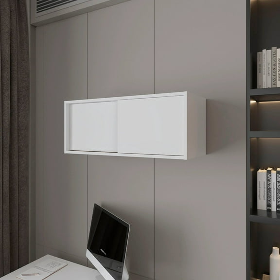 White Floating Cabinet with Sliding Door