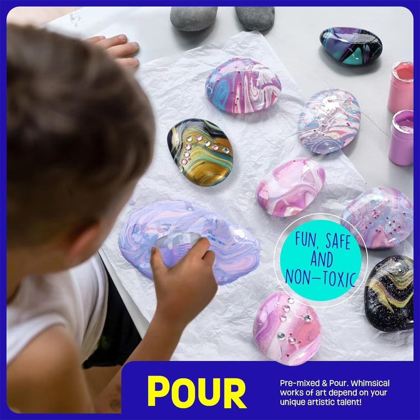 LYINGF Rock Painting Art Kit - Glow in the Dark Pouring Rock Kit - Arts and Crafts for Kids Girls & Boys Ages 6-8, 8-12, Craft Paint Kits Art Toys, Art Supplies Birthday Gift for Kids