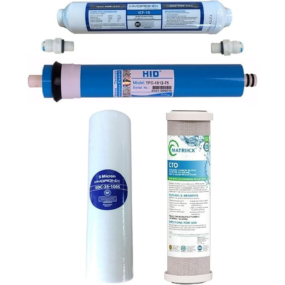 RO Filter Set with RO Membrane, 75 GPD Membrane, for 4 Stage System, Replacement Membrane and Filters
