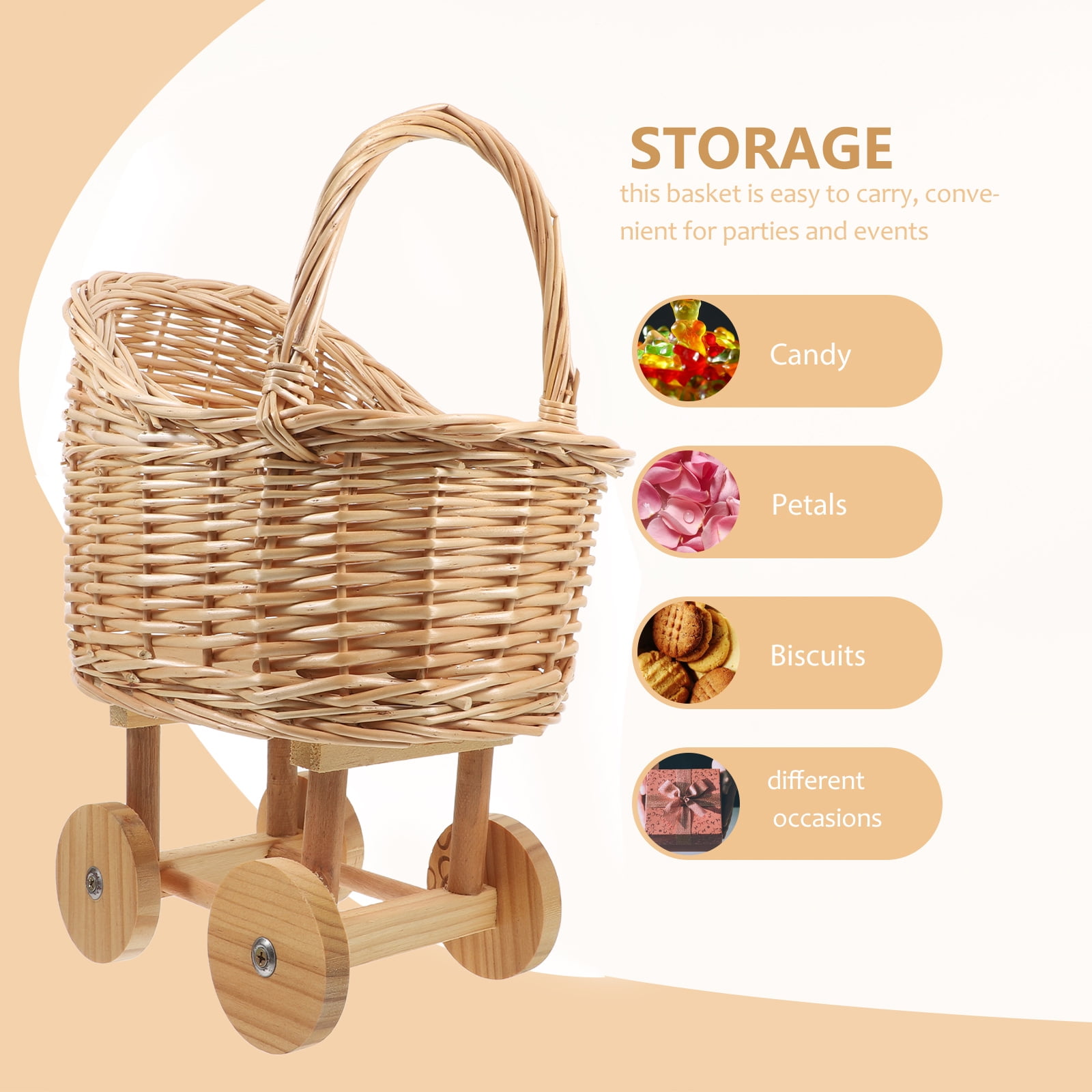 Stroller Flower Basket Baby Rolling Cart Woven Yellow