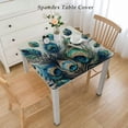 thumbnail image 2 of COMIO Square Fitted Table Cloths Floral Realistic Peacock Feathers Blue Shiny Foliage Luxury White, 2 of 7