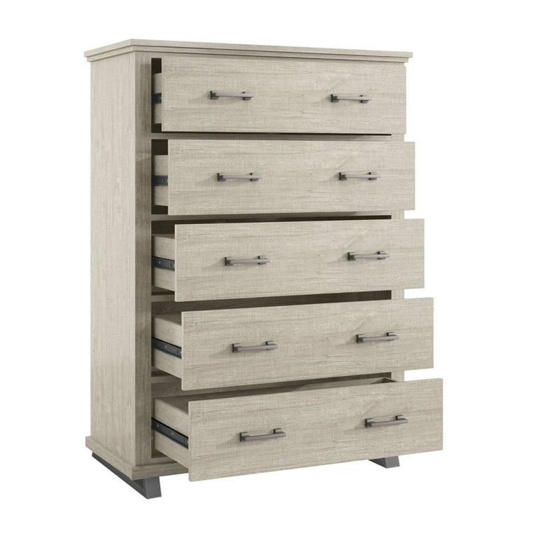 FESTIVO 38 inch Wide 5 Drawer Tall Dresser Beige
