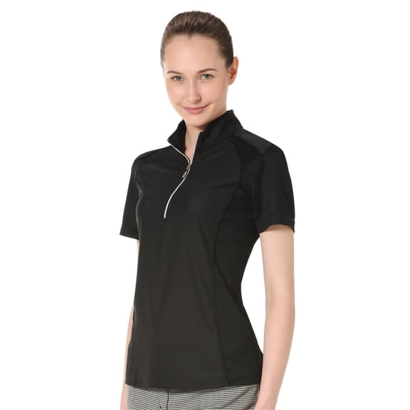 Monterey Club Women's Honeycomb Texture Solid Zip Golf Polo Shirt #2182