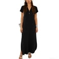thumbnail image 2 of Kojanyu Women's Solid Color Short Sleeve V-Neck Button-Front Midi Dress with Pockets, 2 of 6