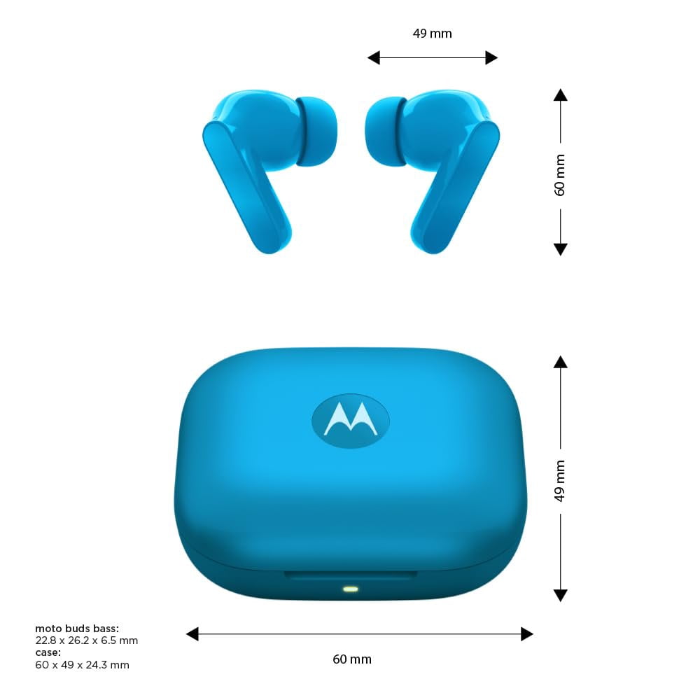 Motorola Moto Buds Bass XT2443-1 Dynamic ANC, Triple Microphone Array, Bluetooth 5.3, IP54 Water & Dust Resistant, Dolby Atmos Audio - Blue Jewel
