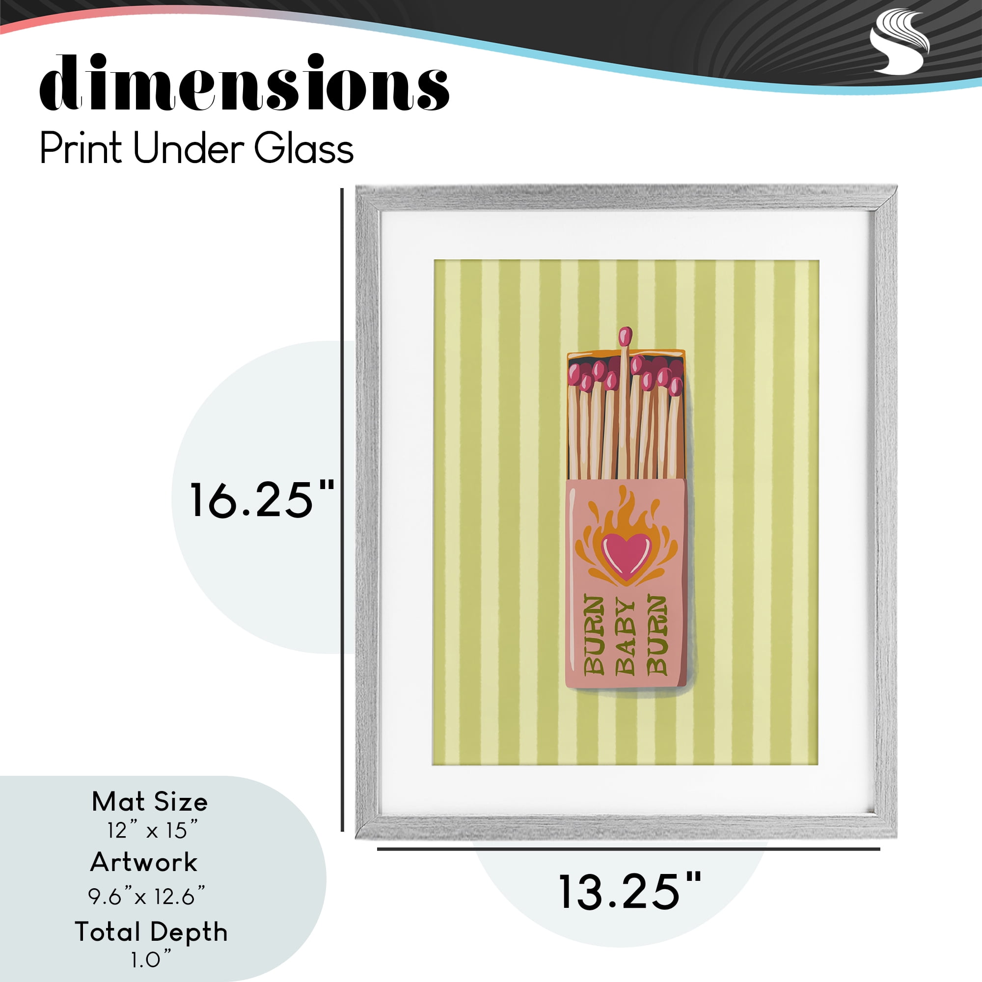 Burn Baby Matches Gray Framed Print Under Glass, design by Elyse Anastacia