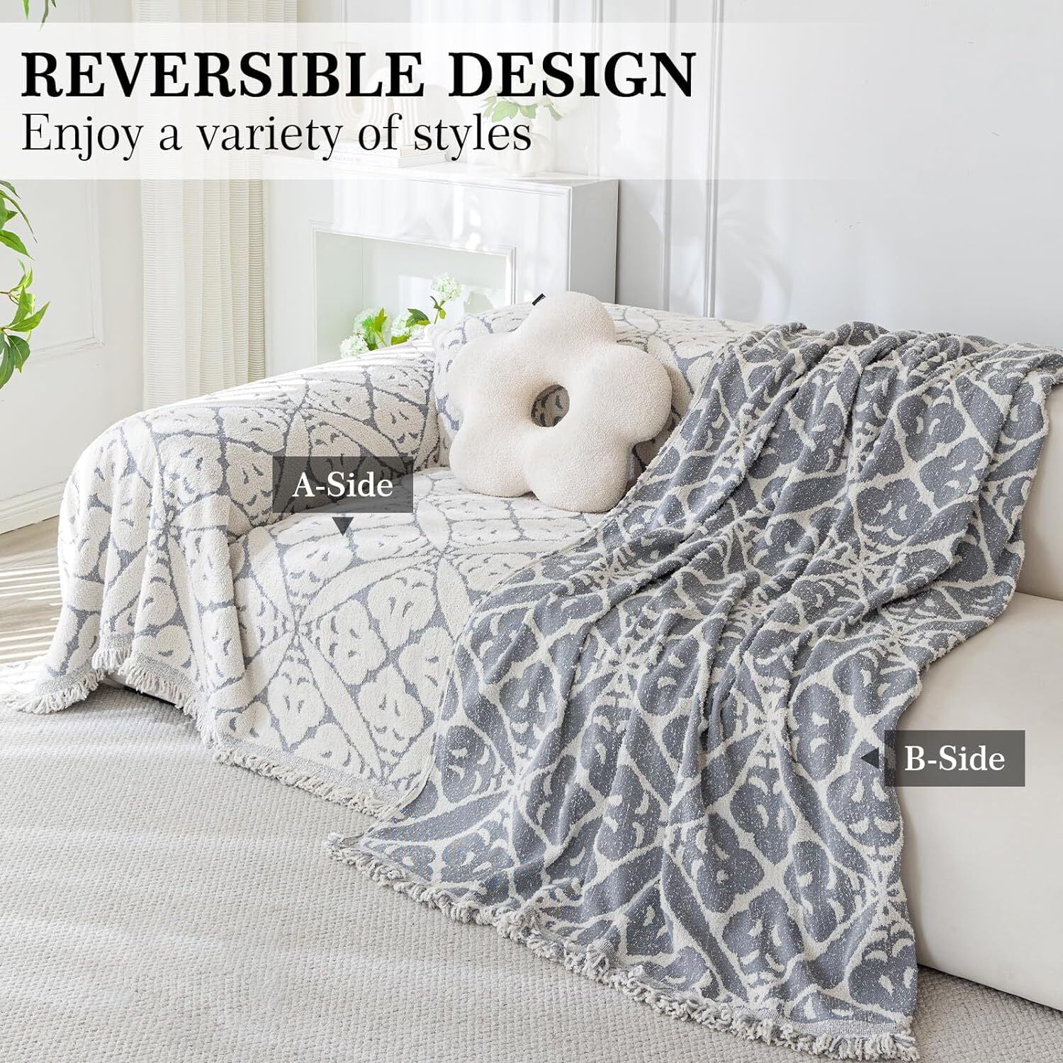 TOPCHANCES Chenille Couch Cover Sofa Slipcovers Towel Cover Couch Furniture Pet Protector Throws Blanket  (180*260cm, Grey)