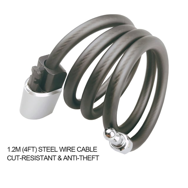 Lock 4 Feet Anti-theft Bicycle Lock Cable Coil with Mounting Bracket and Keys