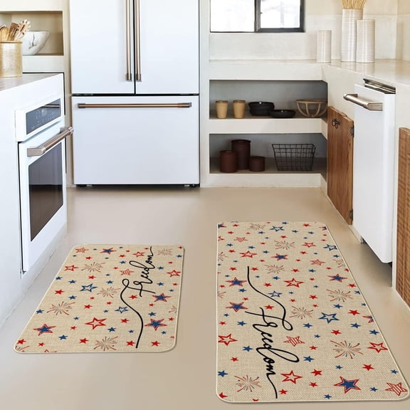 Kugisaki 4th Of July Patriotic Floor Mat Set of 2 Stars Striped Floor Mat Independence Day Non Slip Carpet Kitchen Bathroom Rugs Indoor Outdoor
