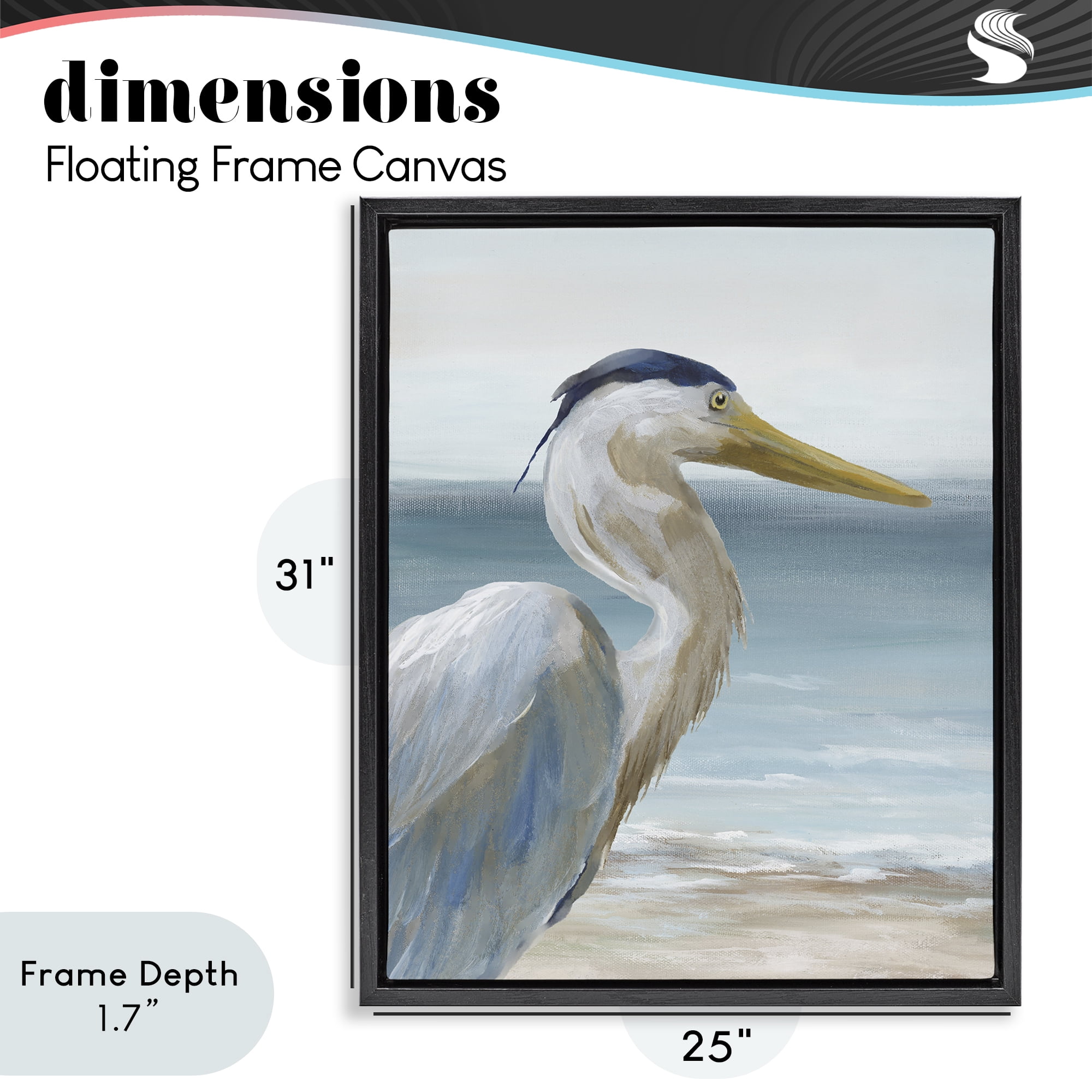 Stupell Industries Right Gazing Heron Black Framed Floater Canvas Wall Art, design by Nan