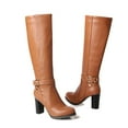 thumbnail image 5 of jsaierl Women's Classic Chunky Knee High Boots Shoes Solid Color Belt Buckle High Heels Leather Boots, 5 of 6