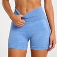 thumbnail image 4 of LIIPEE Women Leggings Casual Solid Color Elastic High Waist Slim Fit Fashion Mini Leggings Ladies Workout Running Gym Hip Lifting Yoga Shorts Comfortable Soft Breathable Daily Leggings,Sky Blue,M, 4 of 7