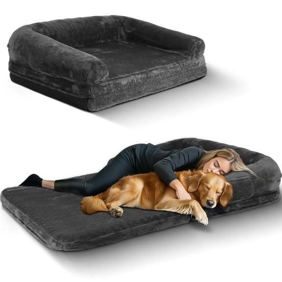 Haosegd Foldable Human Dog Bed,Orthopedic Memory Foam Human Sized Dog Bed,2 in 1 Calming Human Size with Egg Foam Supportive Mat and Waterproof Liner(75"x45"x10")