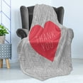 thumbnail image 4 of Thank You Soft Flannel Fleece Throw Blanket, Centered Big Heart Text Inside Short Stripes Love Theme Hatched Style, Cozy Plush for Indoor and Outdoor Use, 50" x 60", Dark Coral and Grey, by Ambesonne, 4 of 5