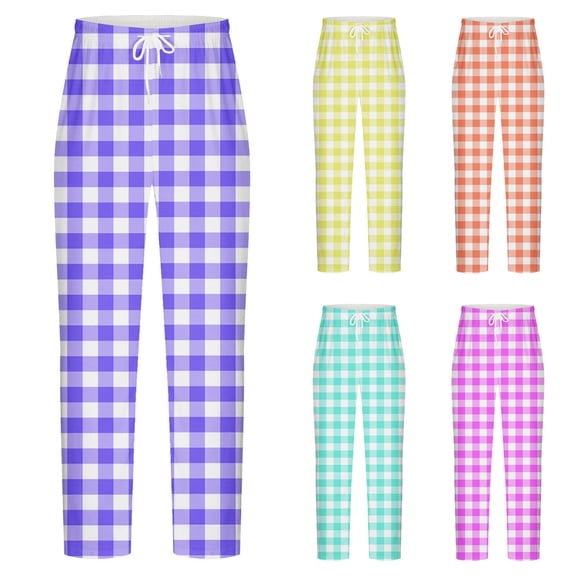 Brondbend Men Casual Pants Straight Pants for Men Elastic High Waisted Home Trousers Plaid Comfortable Loose Trousers Holiday Fall Winter Pants Hot Pink