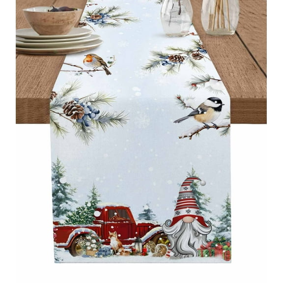 Table Runners 36 Inches Long Dress Scarves, Red Gnomes Christmas Farmhouse Kitchen/Dining Table Runner, Short Coffee Tablerunners, Xmas Tree Snowflake Berry Pine Cones 13x36 Inch