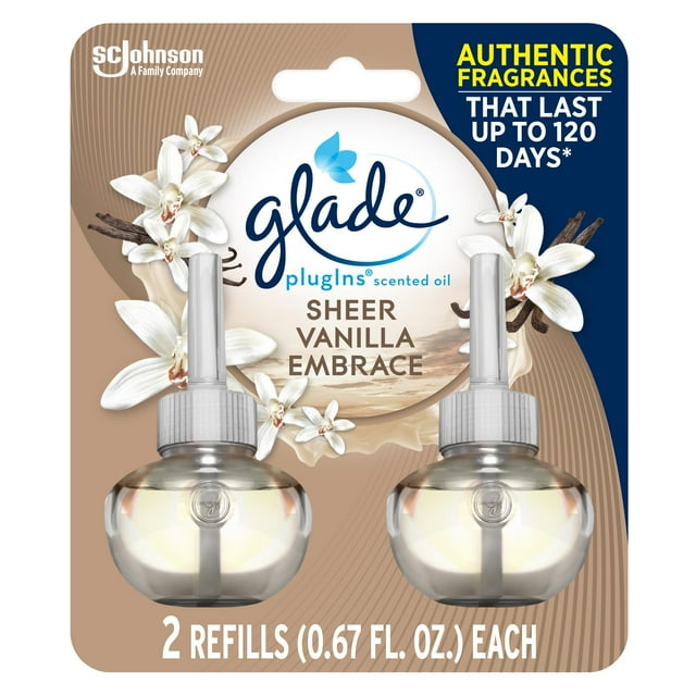 Glade PlugIns Recambios Ambientador Perfumado y Aceites Esenciales para el Hogar y el Baño Sheer Vanilla Embrace 1.34 Oz 2 unidades