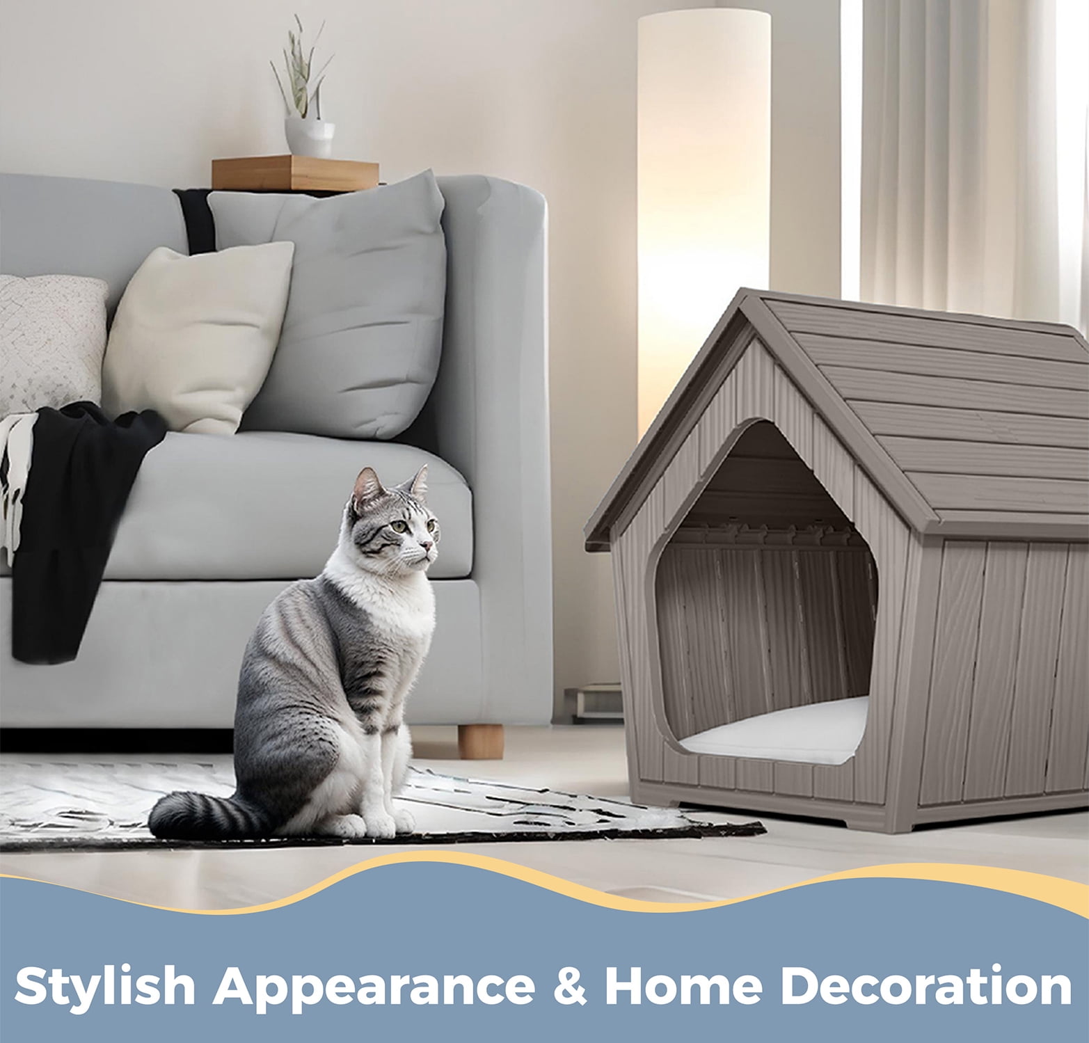 Outdoor Waterproof Cat House,23.43×22.64×22.8 Inches,Insulated Cat Shelter Feral for All Seasons,Easy to Assemble,Suitable for Cats and Small Dogs