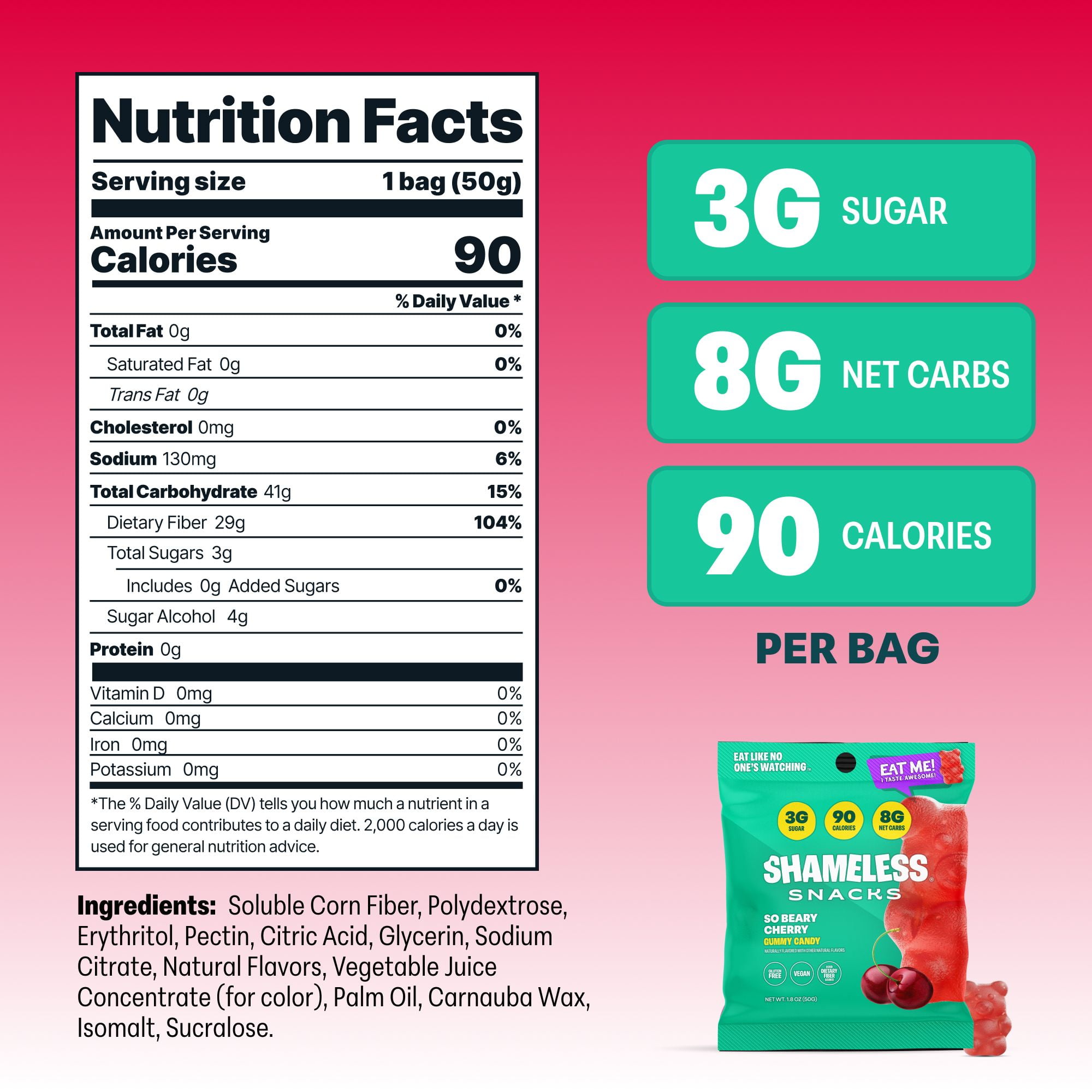 Shameless Snacks So Beary Cherry - Cherry Gummy Bears, Gummy Candy & Fruit Snacks, Keto Snacks Low Sugar Candy in Bulk, 3g Sugar Gluten Free Vegan for Kids & Adults