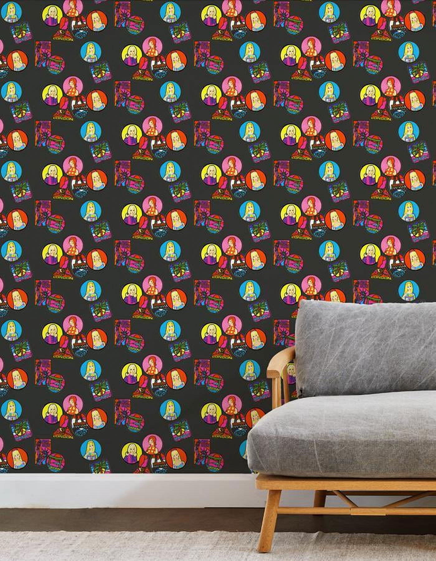Barbie Travel Patches Removable Vinyl Wallpaper, Black