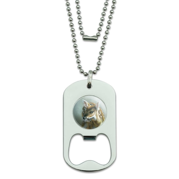 Fawn Baby Deer Military Dog Tag Bottle Opener Pendant
