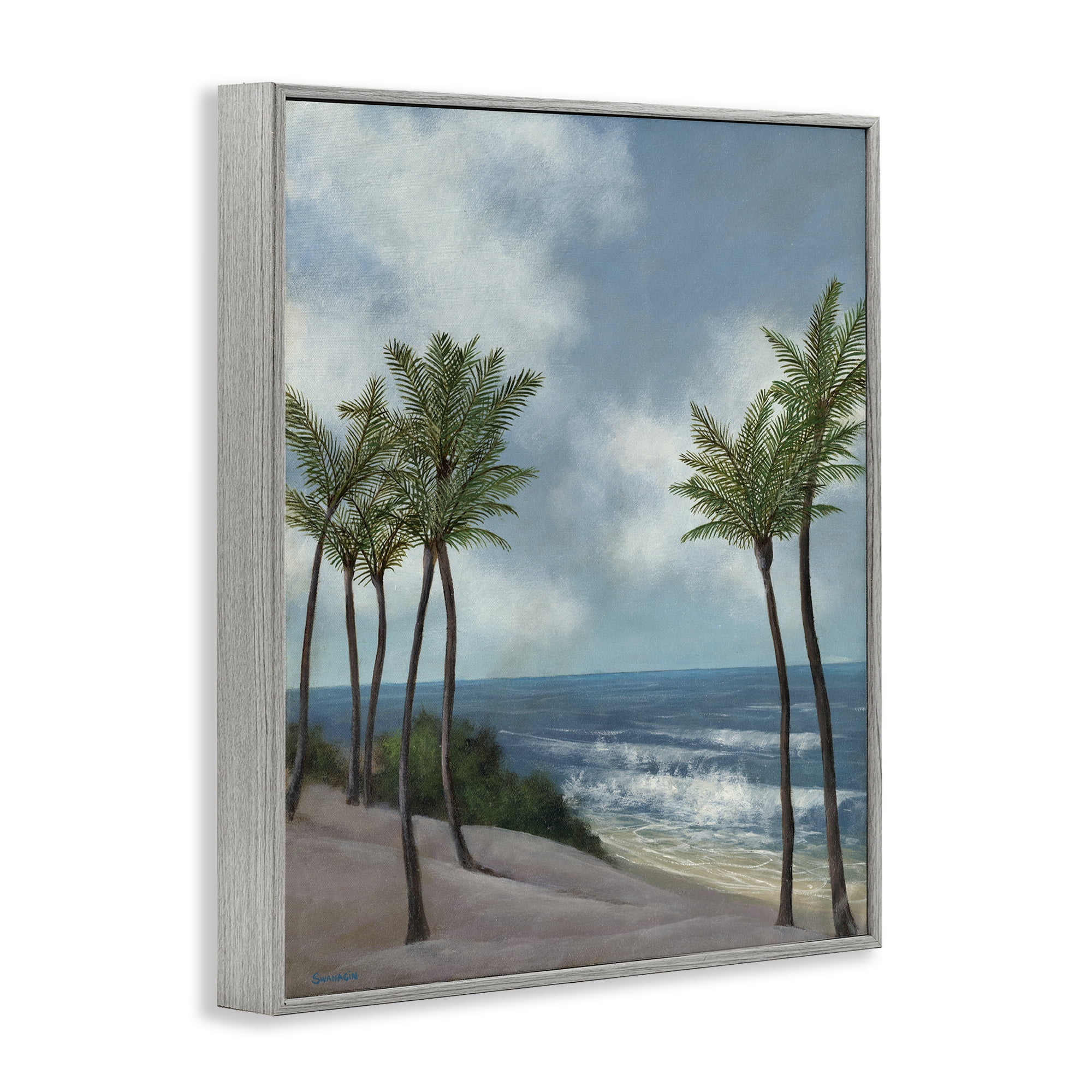 Stupell Industries Tropical Crashing Waves Landscape Painting Gray Framed Art Print Wall Art, 11 x 14