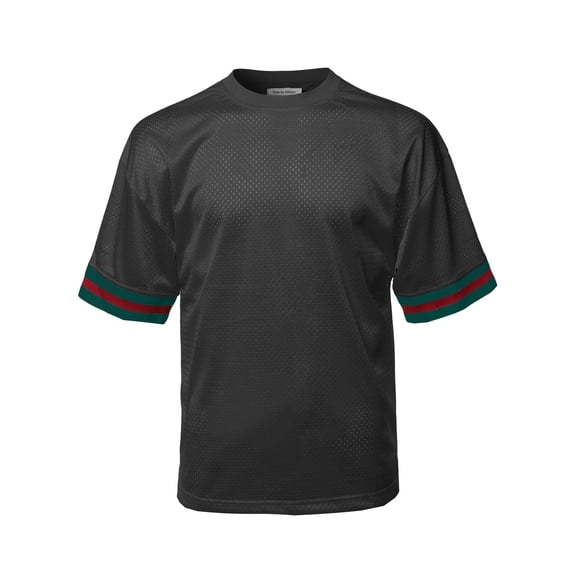 FashionOutfit Men's Casual Active Sports Round Neck Short Sleeve Mesh Stripe Jersey T-Shirt