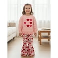 thumbnail image 5 of BemeyourBBs Toddler Baby Girl Valentines Day Outfit Love Heart Crew Neck Long Sleeve Sweatshirt and Bell  Bottom Flared Pants 2 Pcs Set Fall Winter Spring Clothes, 5 of 9