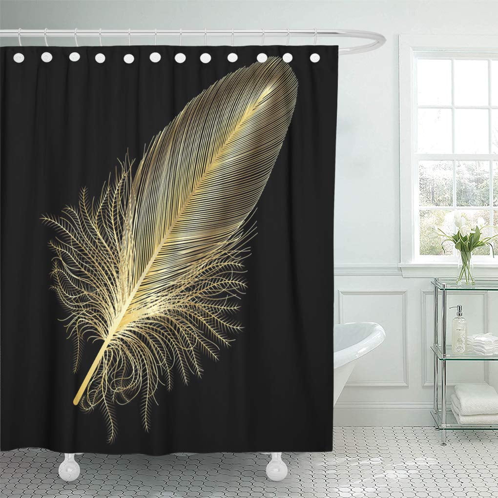 KSADK Colorful Gold Feather Black White Drawing Shower Curtain Bathroom