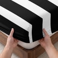 thumbnail image 3 of Queen Size Fitted Sheet Set - Black Striped 3 Piece Bedding Sets 16" Deep Pocket Fitted Sheet with 2 Pillowcases, Modern Simple Monochrome Geometric White Brushed Microfiber Hotel Luxury Bed Sheets, 3 of 9