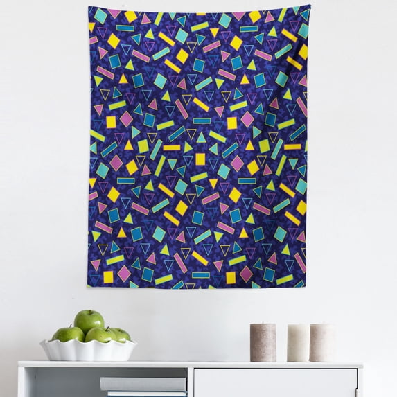 Funky Tapestry, Retro 80`s Memphis Fashion Style Vibrant Triangles Squares Rectangles Hipster Pop, Fabric Wall Hanging Decor for Bedroom Living Room Dorm, 5 Sizes, Multicolor, by Ambesonne